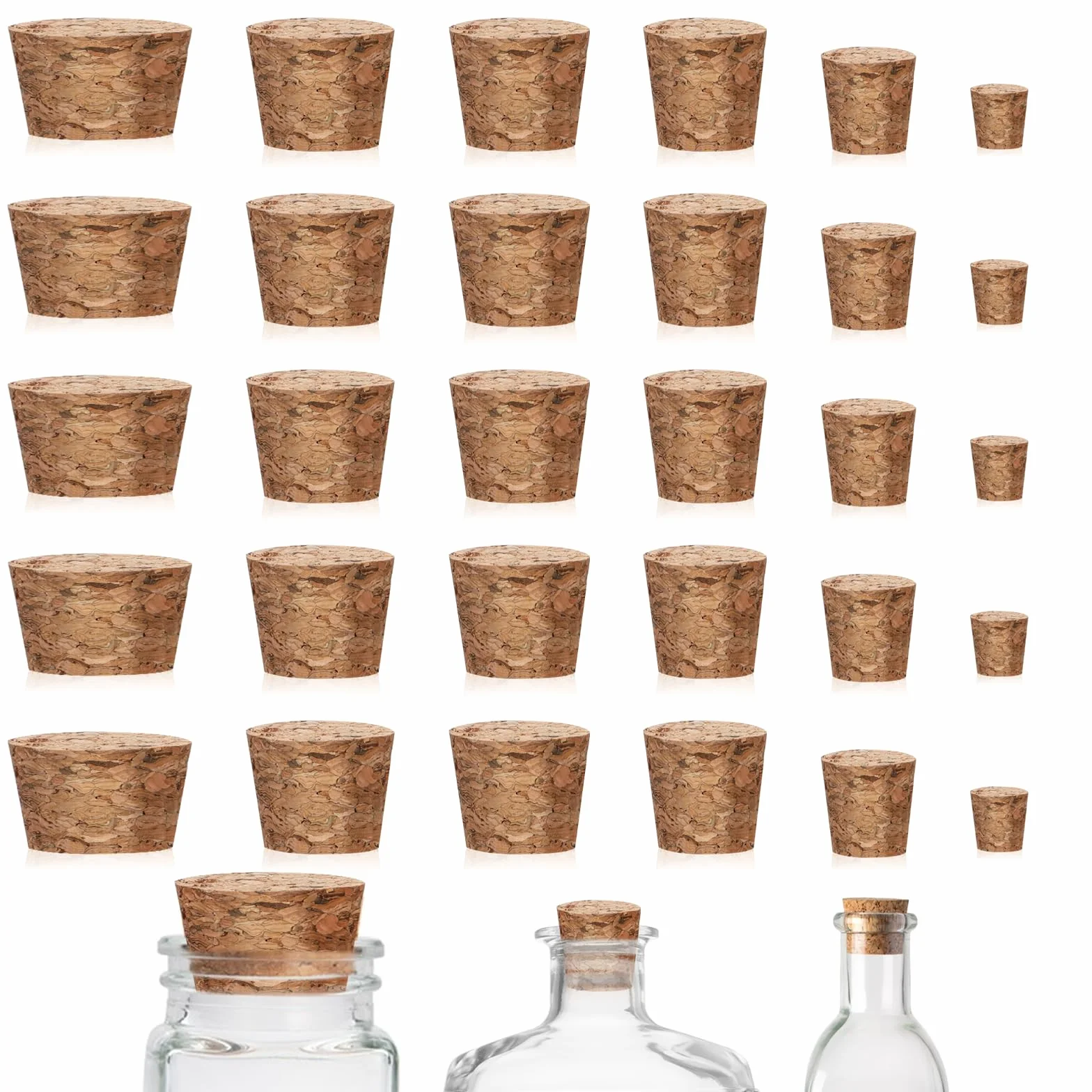 30 szt. korków, mini stożkowe korki korkowe, korki do butelek wina, korki zastępcze do szklanych butelek, rękodzieła i dekoracji wnętrz, butelek wina, solniczki i pieprzniczki, 6 rozmiarów