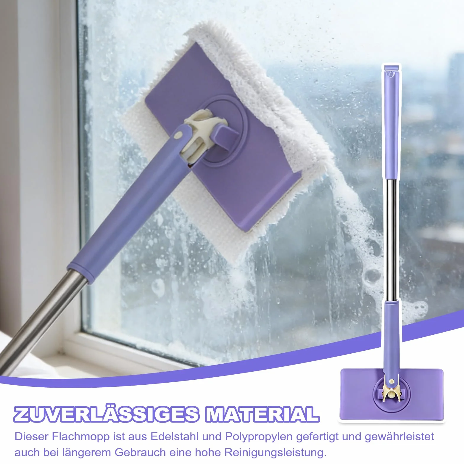 Mop z systemem zaciskowym, mop do mycia z 10 ściereczkami z mikrofibry wielokrotnego użytku, bez mycia, zdejmowana ściereczka z klamrą do usuwania sierści zwierząt z kamiennych podłóg, łazienki