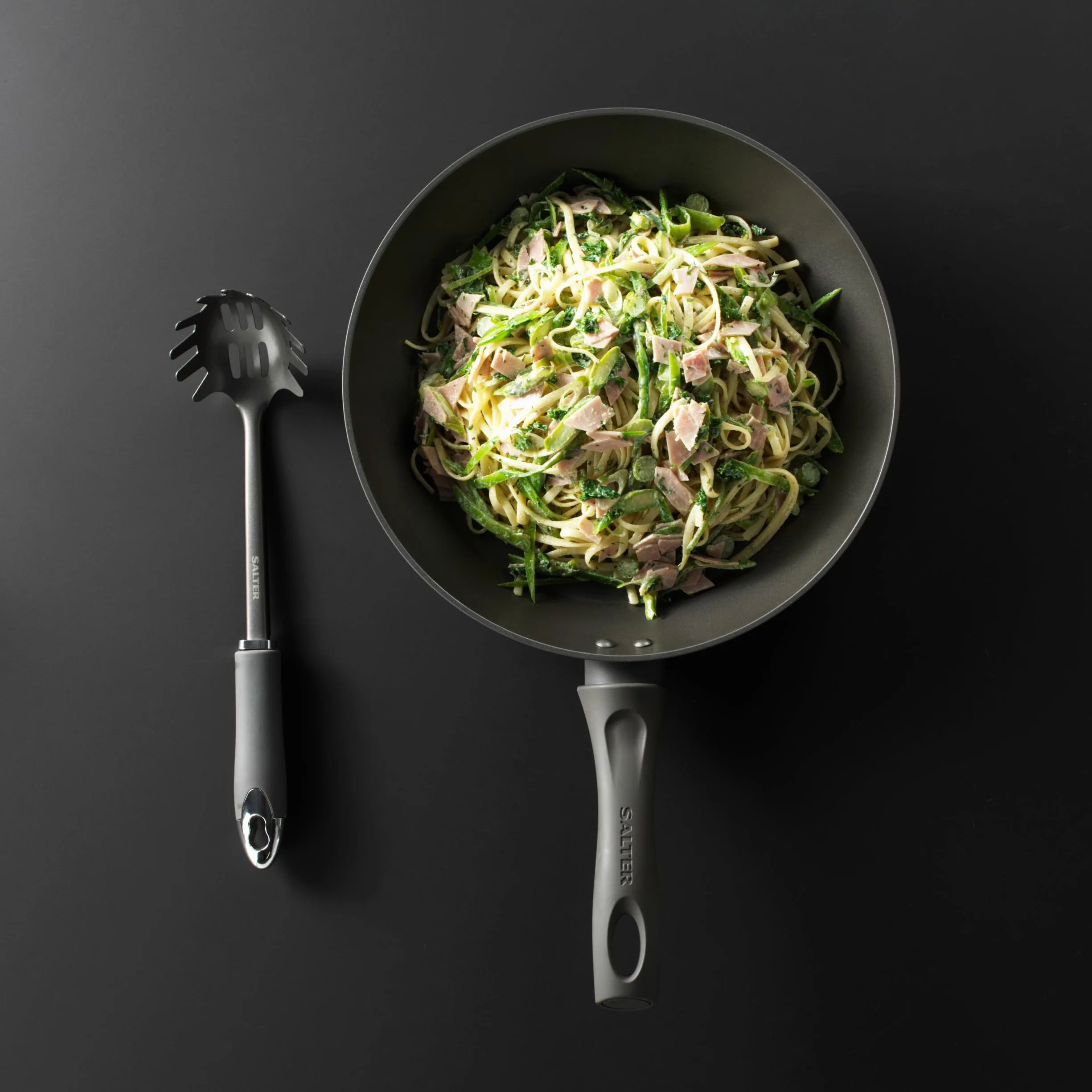 Salter BW11067EU7 Cosmos Spaghetti Spoon, Noodle and Spaghetti Server, Long-lasting Quality, Soft-Touch Ergonomic Design, Easy to Clean, Hanging Hook for Easy Storage, Stainless Steel, Plastic