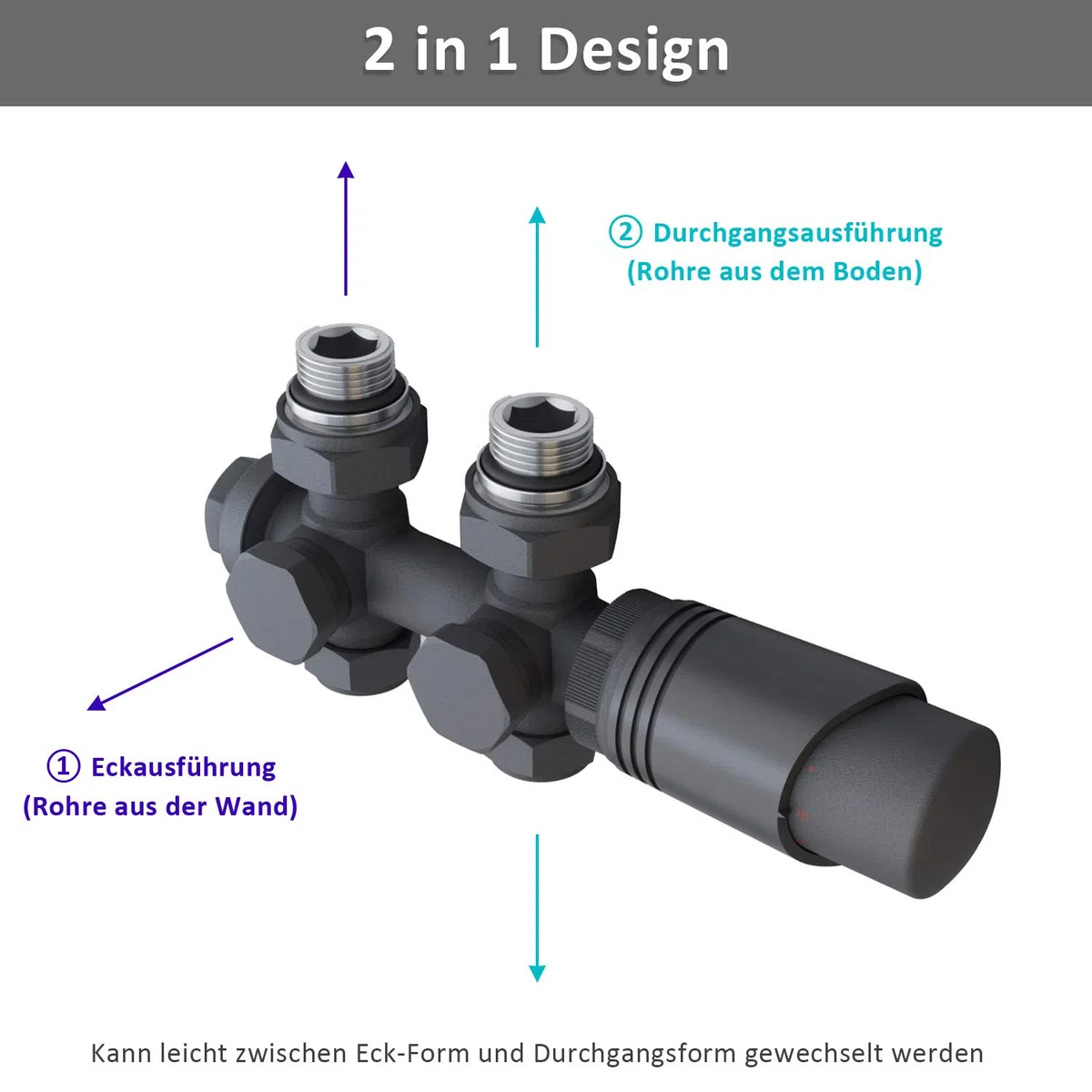 ELEGANT Grzejnik łazienkowy 1000 x 500 mm antracyt z antracytem multiblok termostat grzejnik na ręczniki suszarka do rąk podgrzewacz na ręczniki