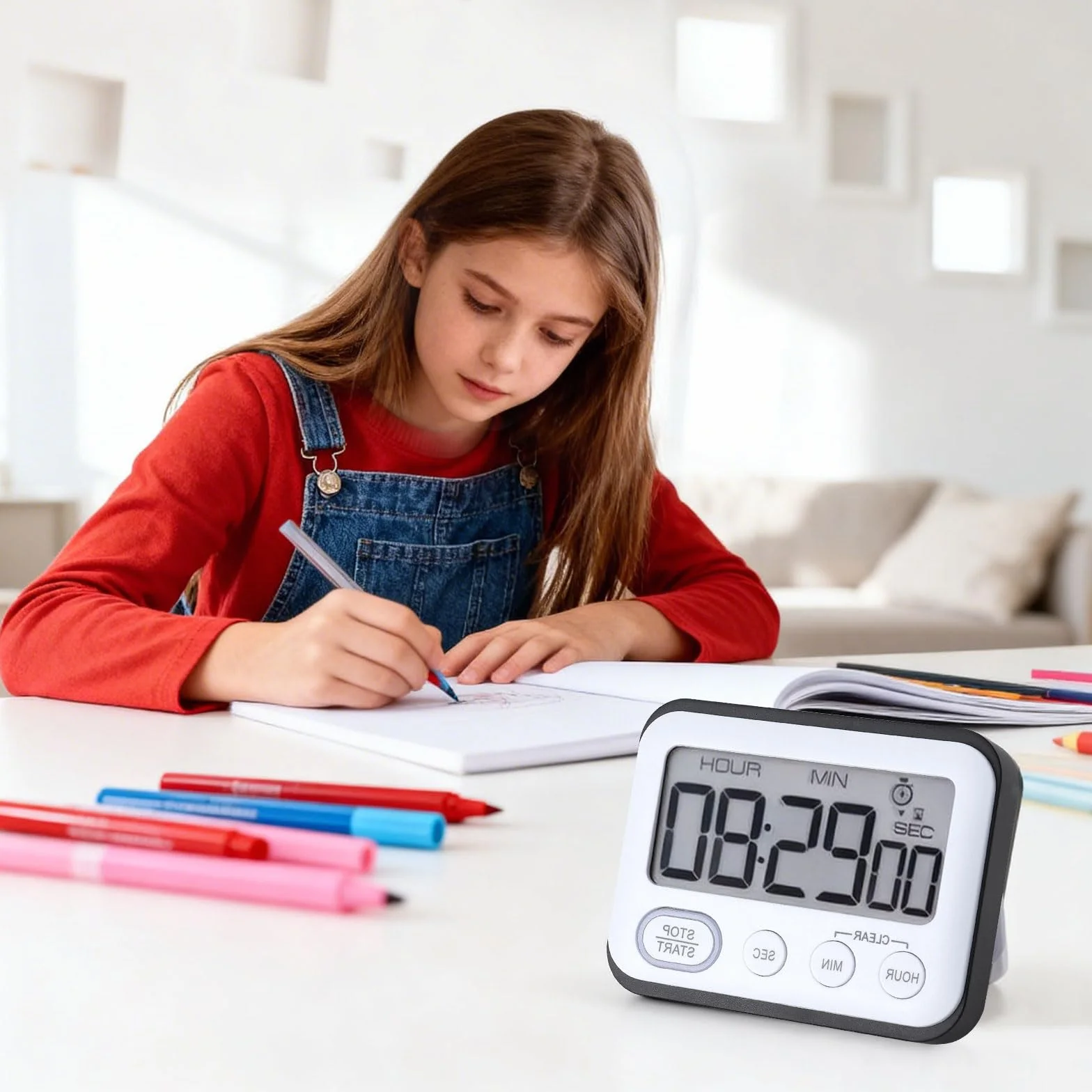 HENGBIRD Cyfrowy Minutnik Kuchenny z Dużym Wyświetlaczem, Timer 3 w 1 z Alarmem, Stoperem, Odliczaniem i Liczeniem Czasu, Ekran LCD z Magnesem i Podstawką do Kuchni, Nauki i Biura, Czarny z Naklejką D