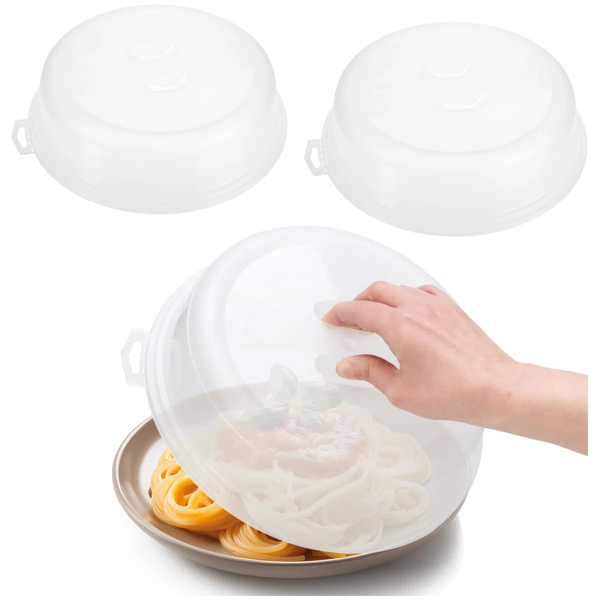 COM-FOUR 3x Plastikowa osłona kuchenki mikrofalowej - Przezroczysta osłona mikrofalowa - Pokrywa mikrofalowa Ø 26,5 cm (03 sztuki - przezroczysta)