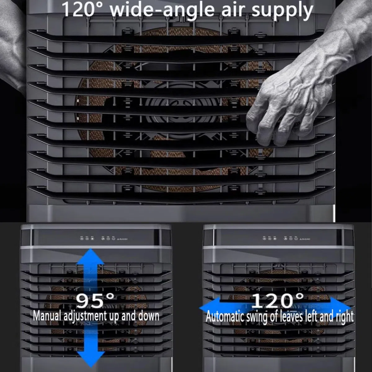 Przenośny klimatyzator, mobilna klimatyzacja ze zbiornikiem na wodę 50 l, 12 h timer, 3 prędkości wentylacji chłodnicy do pokoju