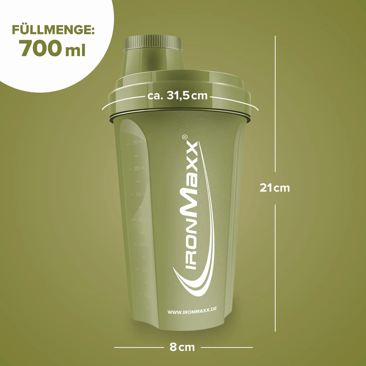 IronMaxx Shaker do Białka 700 ml Navy Green | Shaker Proteinowy z Sitkiem i Skalą | Szczelny, do Zmywarki, BPA Free