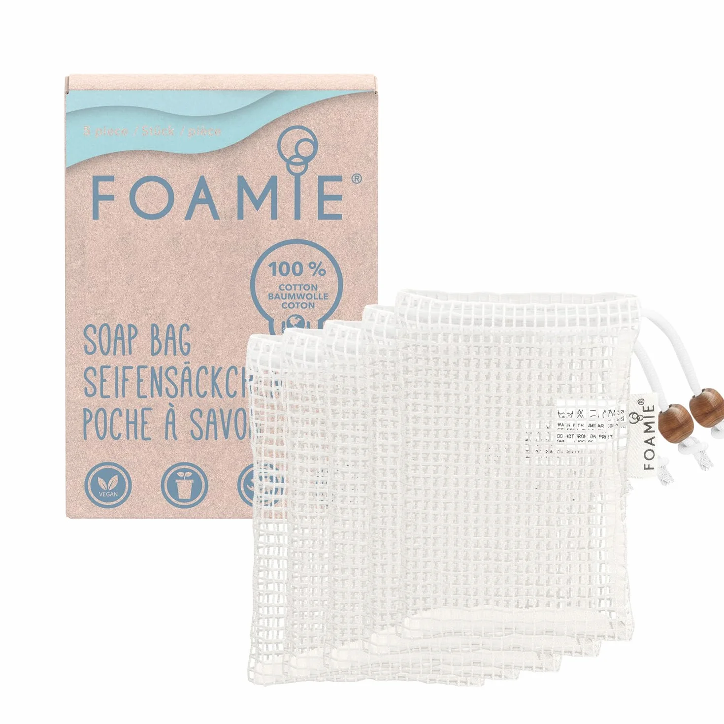Foamie – Zestaw 5 organicznych torebek na mydło ze 100% bawełny do stałego szamponu i mydełek z efektem złuszczania - idealne do tworzenia większej ilości piany i suszenia mydła po użyciu