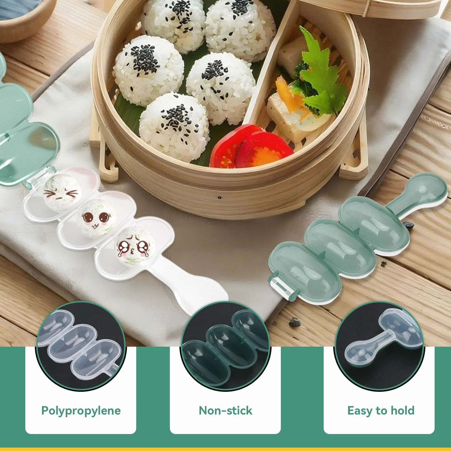 Rice Ball Maker Shake, DIY Lunch Rice Ball Shaker Forma do dekoracji żywności dla narzędzi kuchennych(zielony)