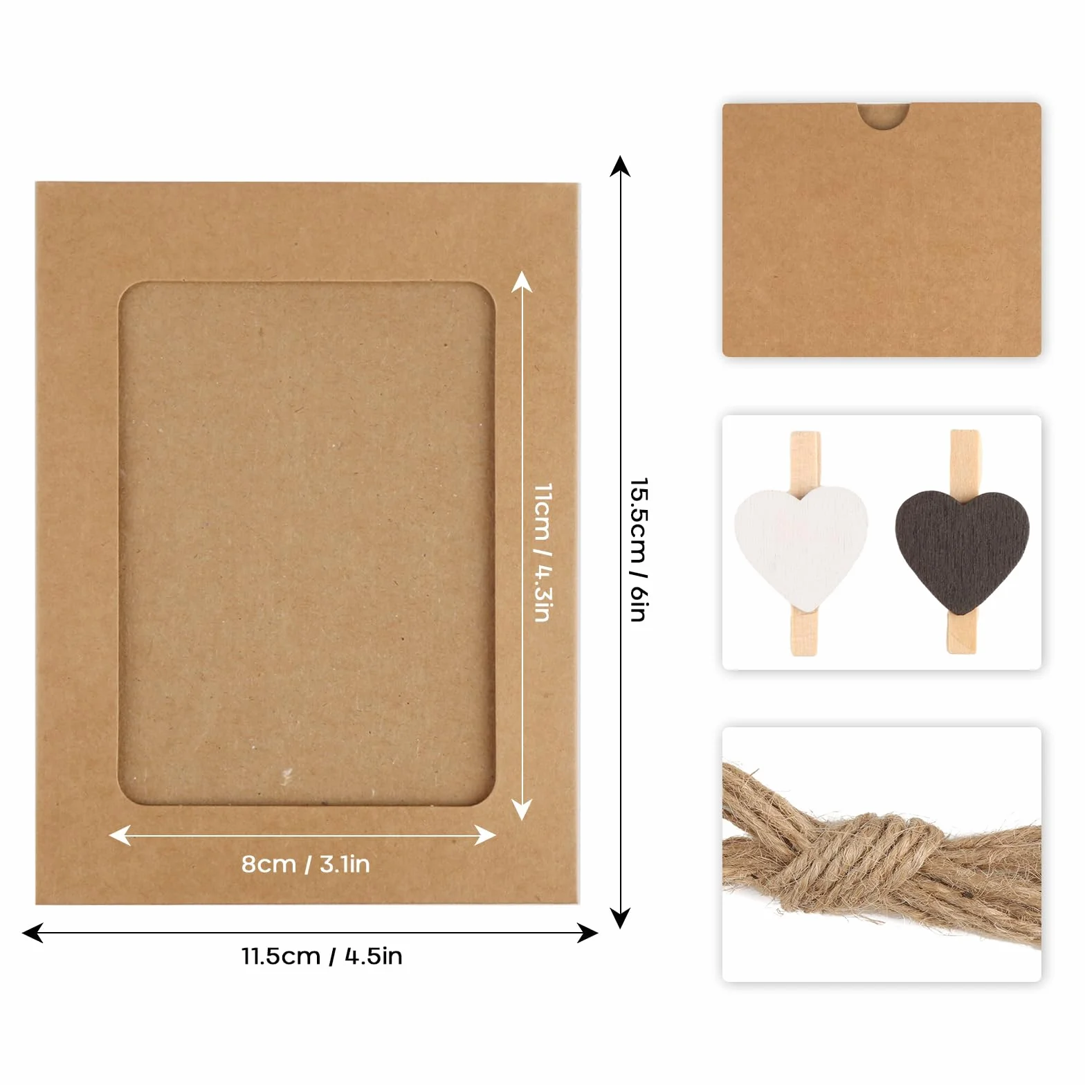 Ramka na zdjęcia 10 x 15 cm, zestaw 30 ramek na zdjęcia z 30 drewnianymi klipsami i 3 rolkami lin konopnych