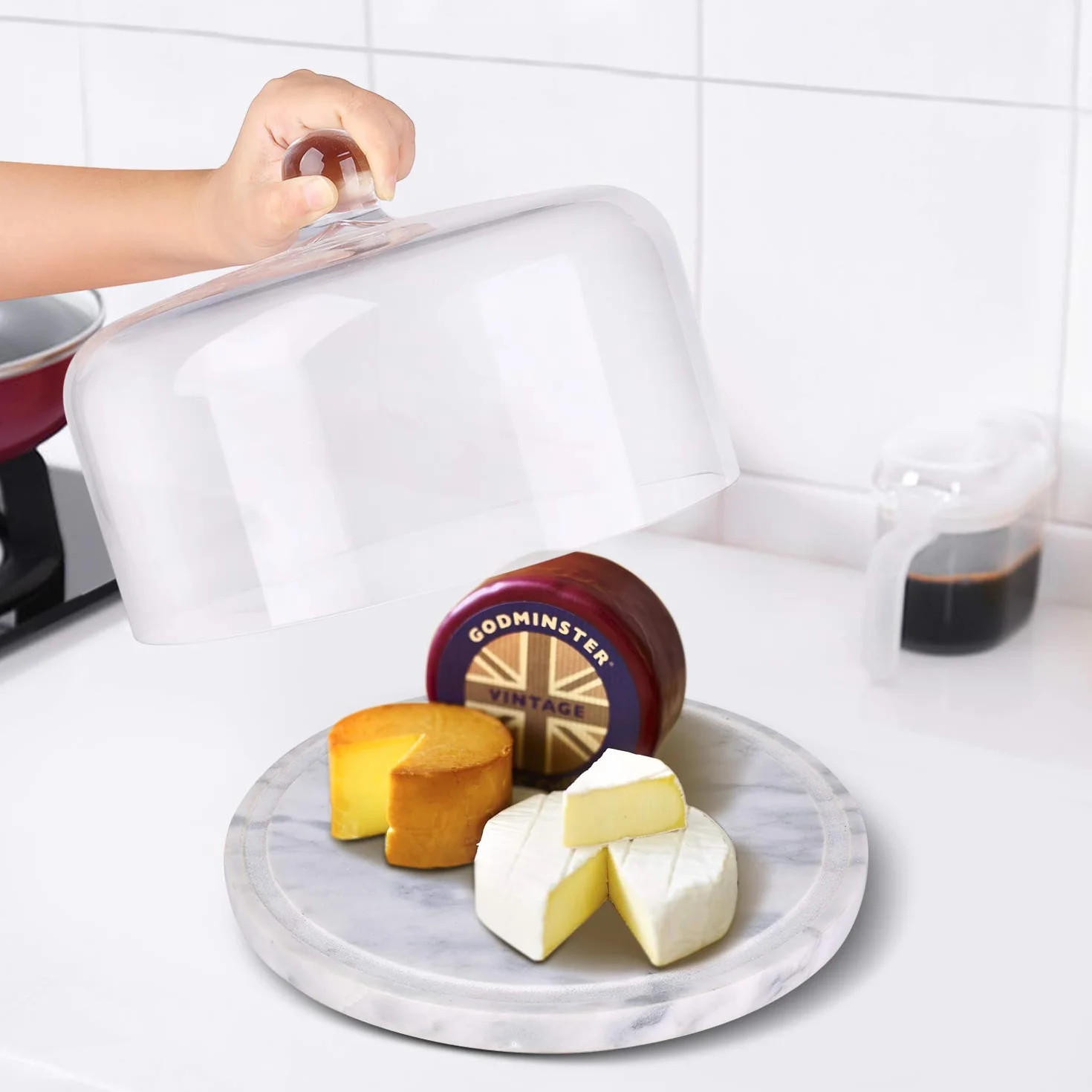 Flexzion marmurowy stojak na ciasto podstawa z pojemną szklaną pokrywą kopuła, wielofunkcyjny talerz do serwowania, płyta do krojenia - zestaw uchwytów na naczynia do pieczenia piekarzy pieczenie piekarnika ciast szefa