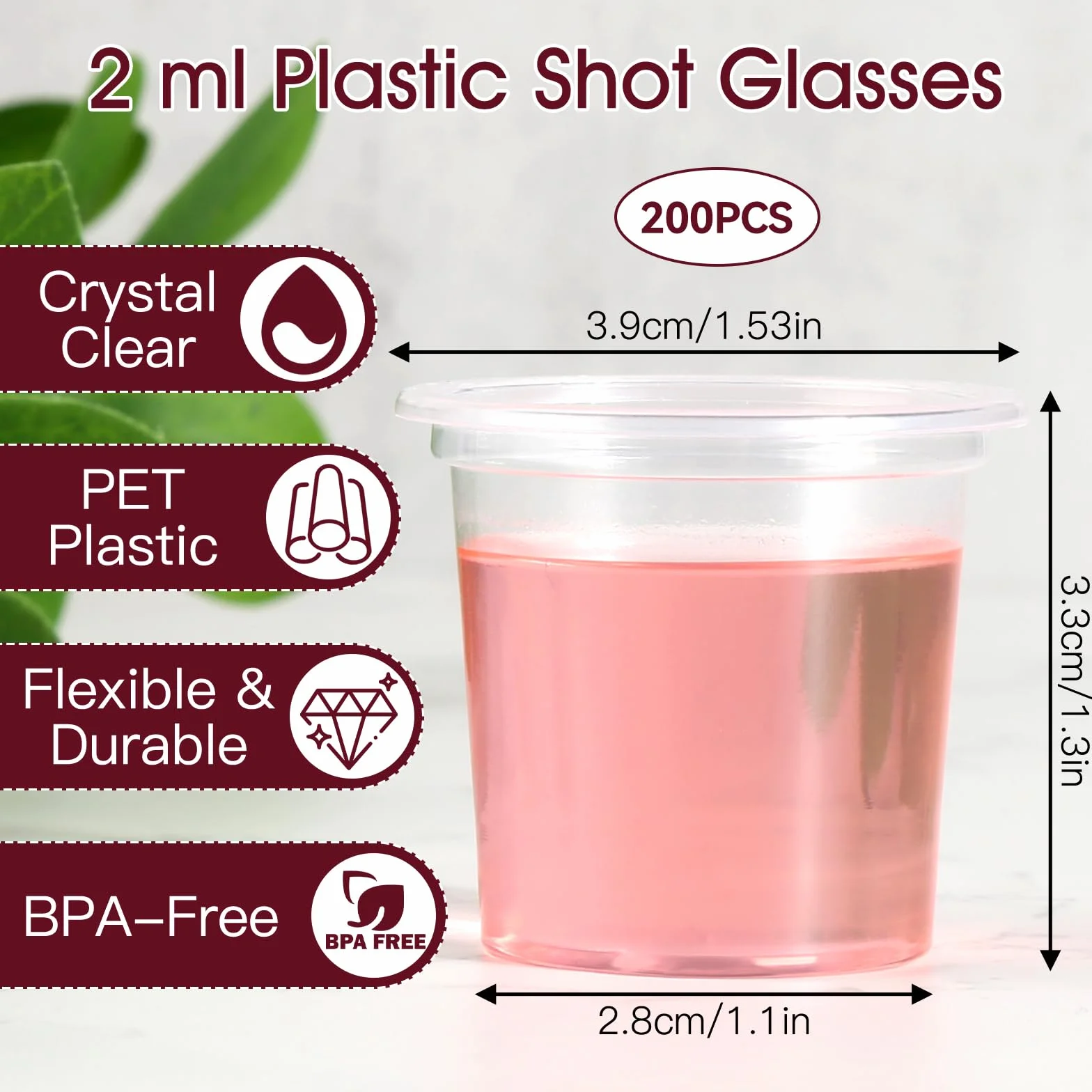 Opakowanie z 200 sztuk kieliszków do wódki z plastiku, 20 ml Plastikowe kieliszki do wódki, przezroczyste kieliszki PET, wielokrotnego użytku plastikowe kubki do degustacji, imprez i