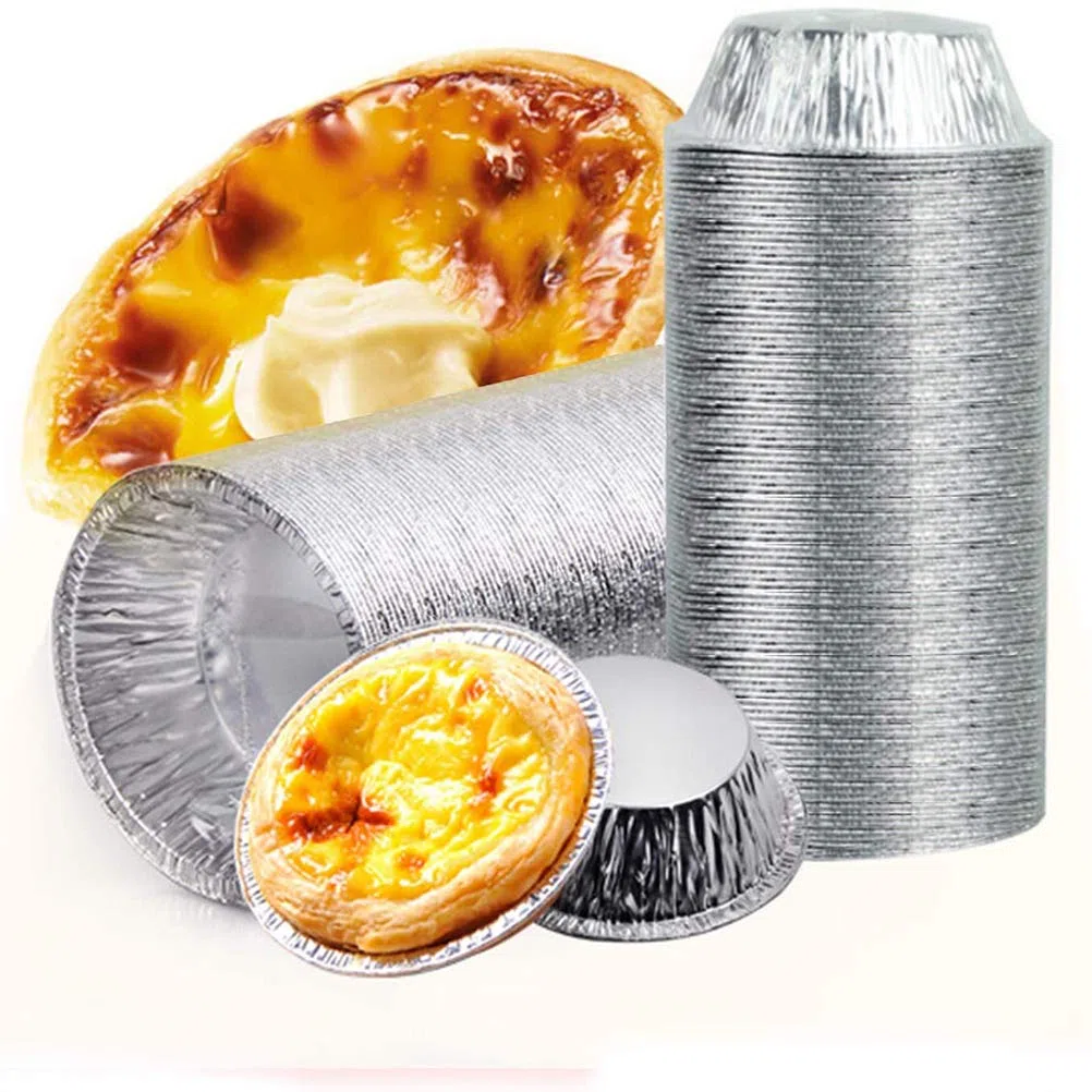 100 sztuk foremek do torteletów 7 cm, jednorazowe, okrągłe, z folii aluminiowej, foremki do ciast, wypieków, budyniu