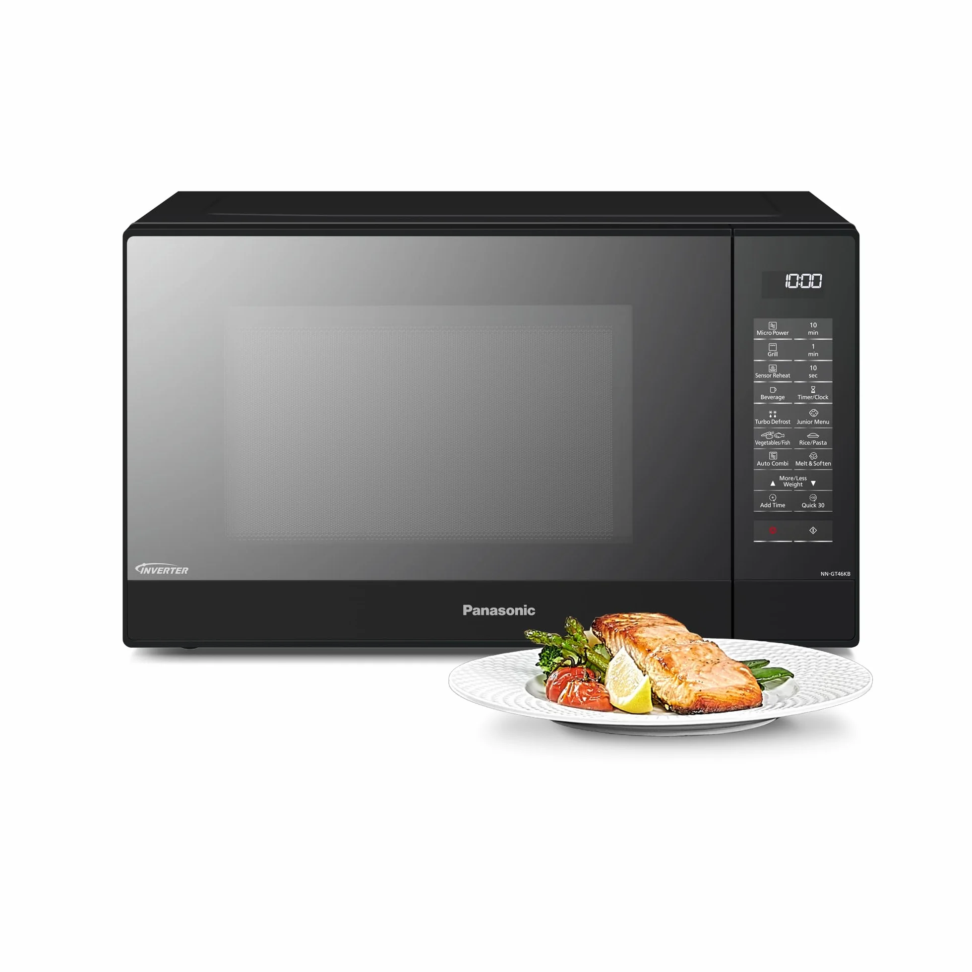 Panasonic NN-GT46KBSUG | Kuchenka mikrofalowa Grill 2 w 1, 31 L, technologia inwerterowa, grill kwarcowy 1100 W, mikrofalówka 1000 W, 24 programy, gramofon 34 cm, czarny - wersja FR