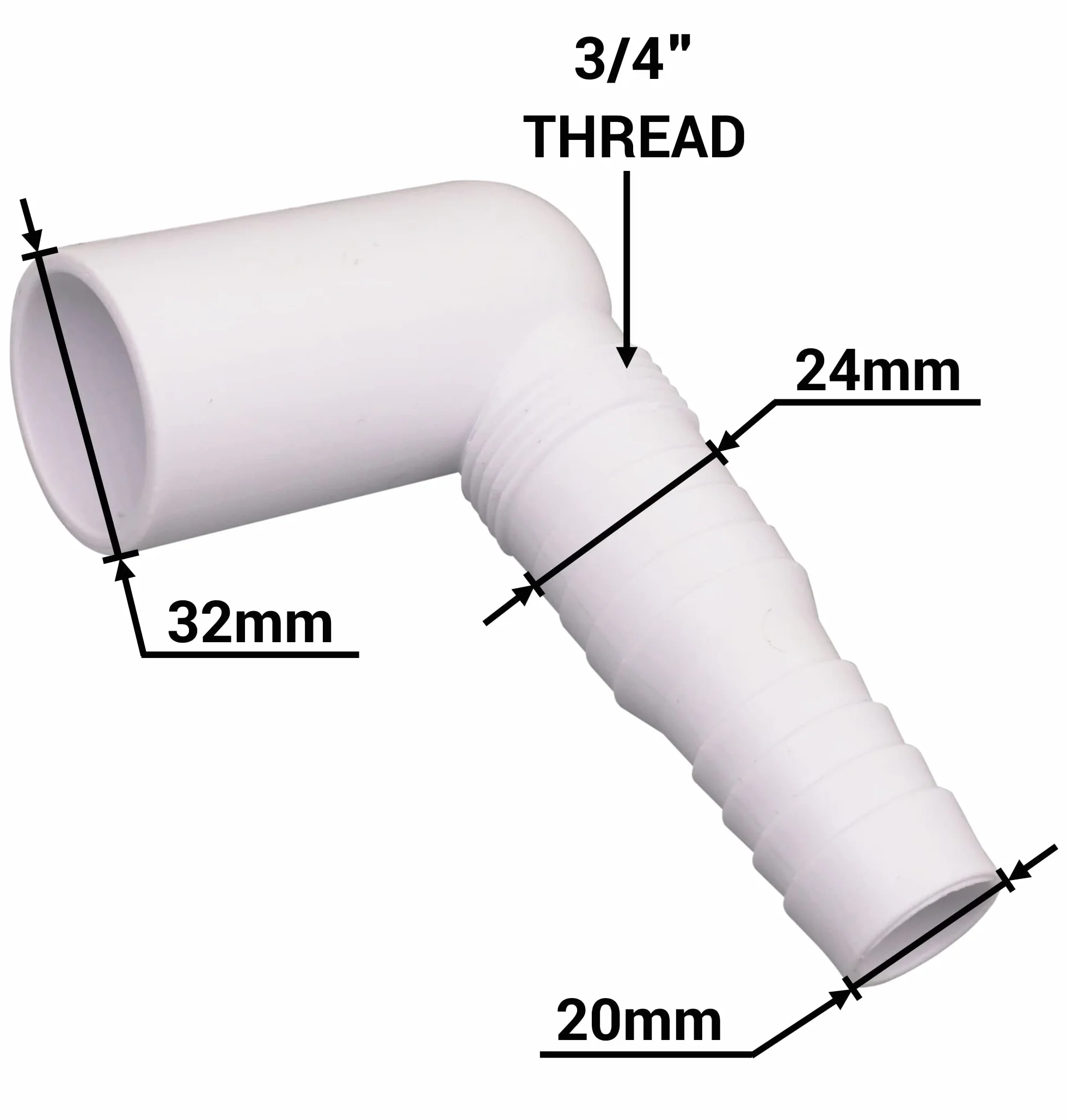 SKIR'CO Dysza syfonowa do pralki 32 x 20-24 mm, dysza syfonowa do zmywarki, złącze węża wylotowego 90 stopni
