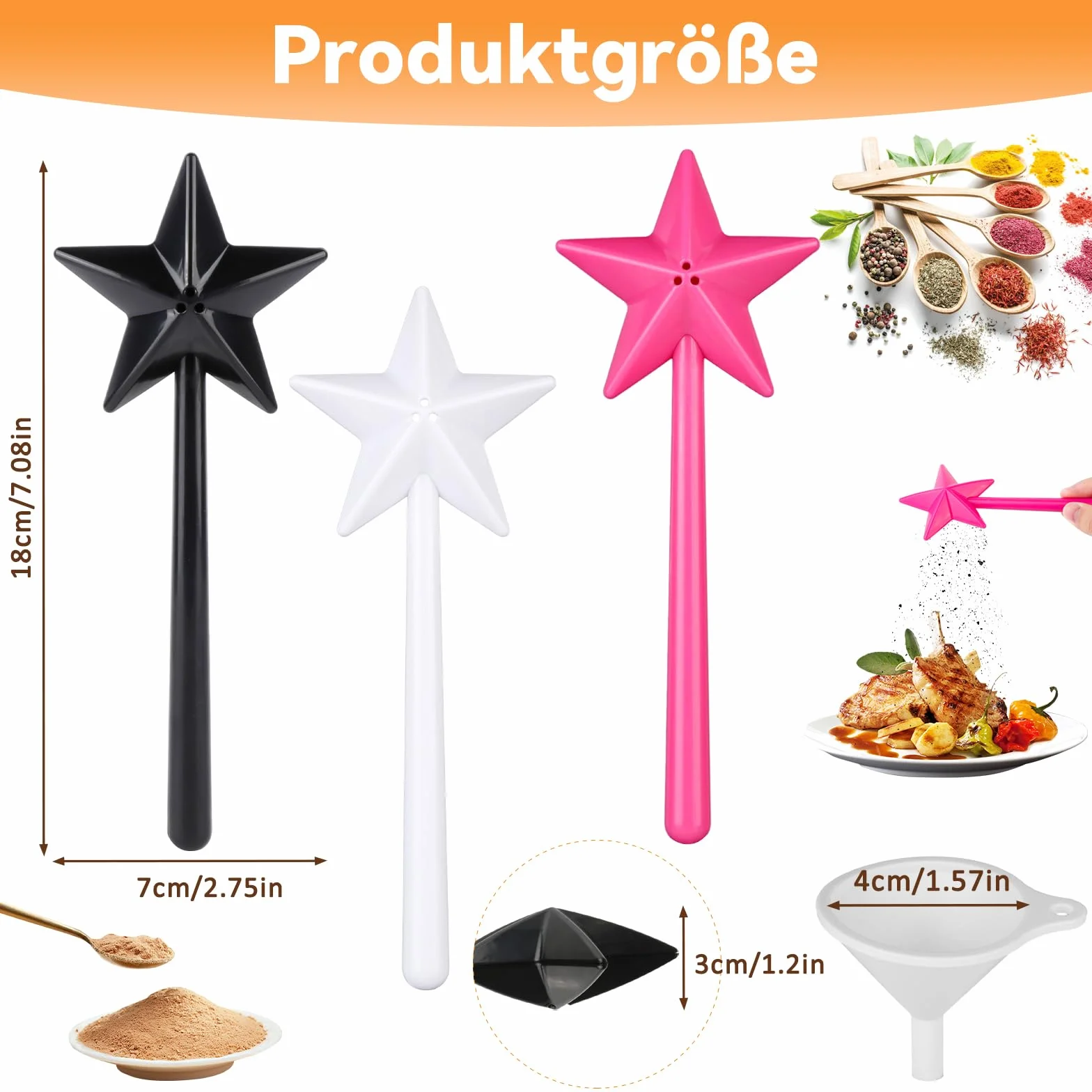 3 szt. Przyprawy z otworami Magiczna Różdżka Solniczka Pieprzniczka Gwiazda Dozownik Przypraw z lejkiem Kuchnia Restauracja Butelka Przyprawy Dekoracja Stołu
