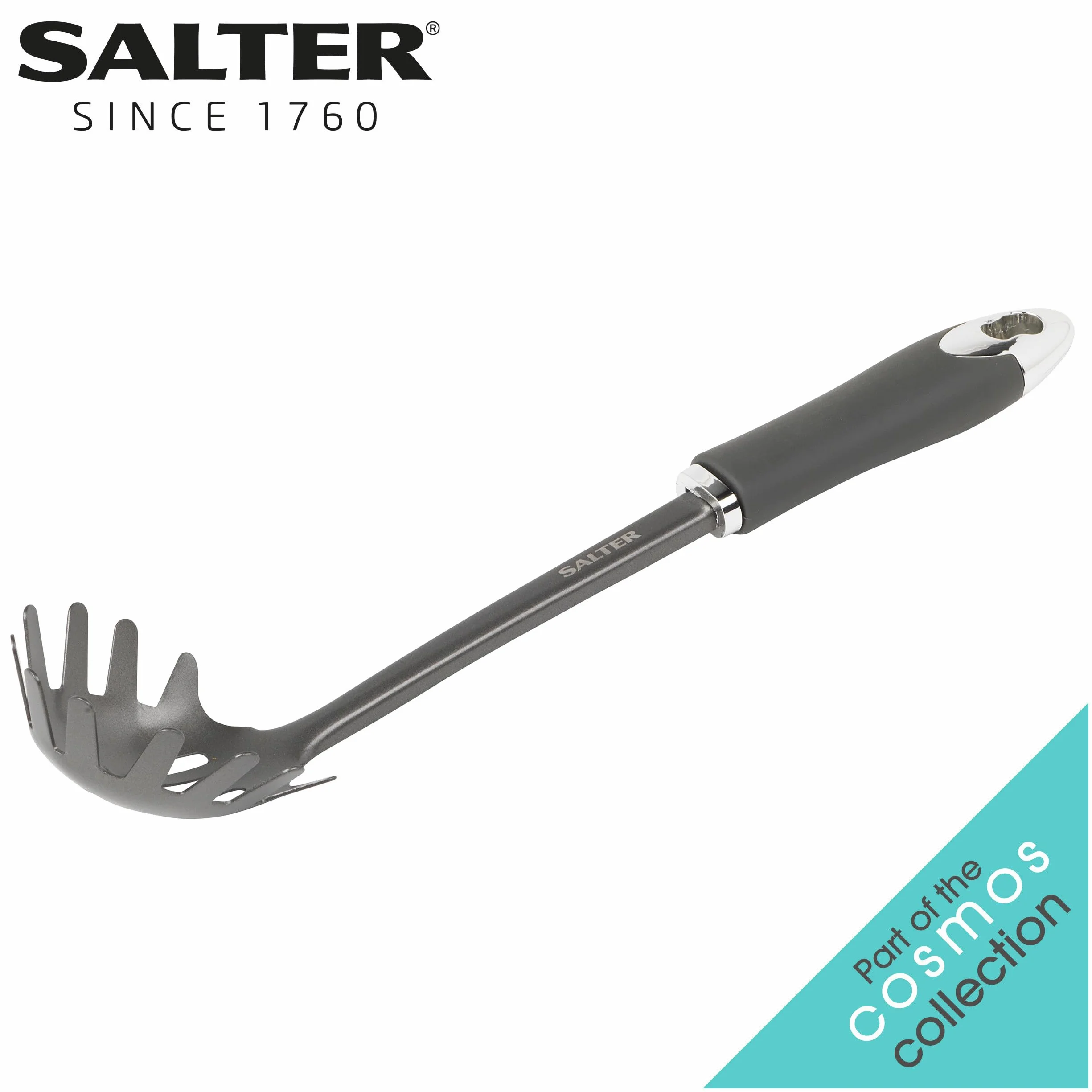 Salter BW11067EU7 Cosmos Spaghetti Spoon, Noodle and Spaghetti Server, Long-lasting Quality, Soft-Touch Ergonomic Design, Easy to Clean, Hanging Hook for Easy Storage, Stainless Steel, Plastic