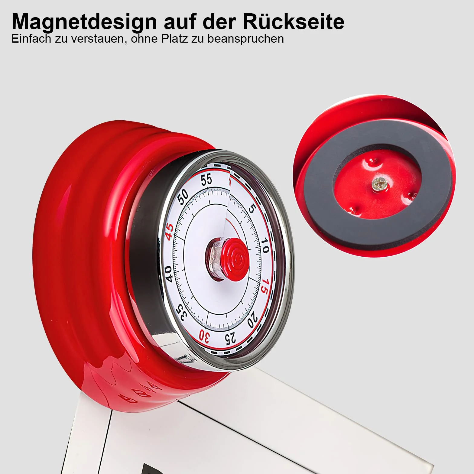 Zegar kuchenny, mechaniczny timer, minutnik do jajek, magnetyczny budzik, analogowy, dla dzieci (czerwony)