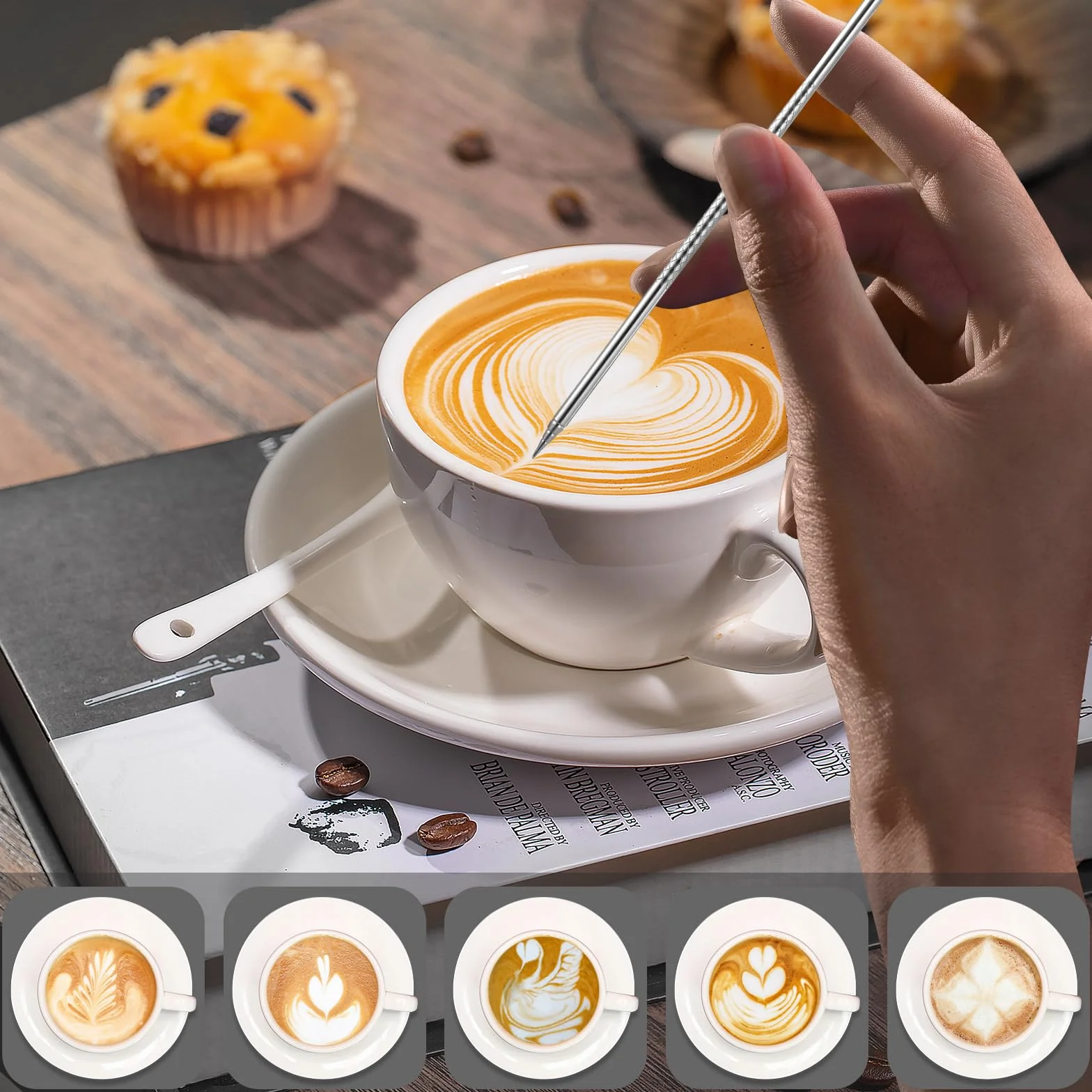 Dzbanek do mleka ze stali nierdzewnej, 350 ml Dzbanek do Spieniania Mleka, latte dekorowanie pióro artystyczne, Dzbanek na Mleko z Miarką dla Baristy, Espresso, Latte Art